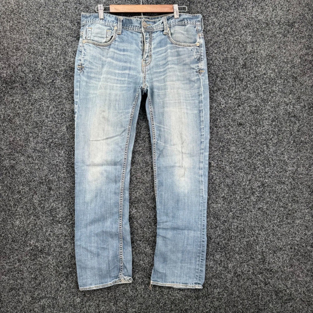 BKE Carter Straight Leg Jeans Mens 34S Light Wash Denim Stretch Blue